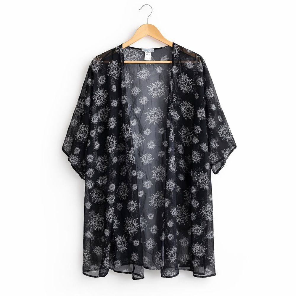 iHeartRaves Celestial Kimono Sheer Black Whimsigoth Boho Goth Festival One Size